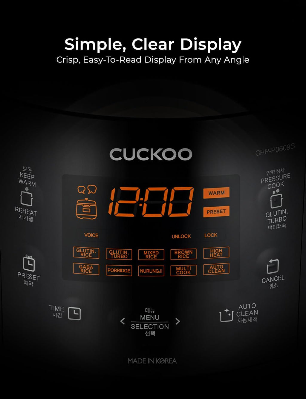 CUCKOO High Pressure Rice Cooker, 12-Cup Cooked, Black, CRP-P0609S | 6-Cup Uncooked Capacity, Nonstick Inner Pot, 13 Cooking Modes, Turbo White Rice in 18-24 Minutes, Auto Clean, Made in Korea