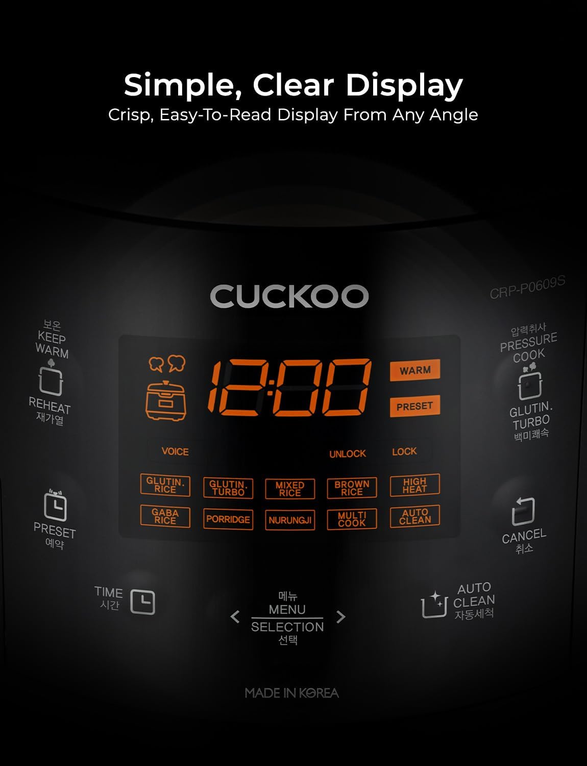 CUCKOO High Pressure Rice Cooker, 12-Cup Cooked, Black, CRP-P0609S | 6-Cup Uncooked Capacity, Nonstick Inner Pot, 13 Cooking Modes, Turbo White Rice in 18-24 Minutes, Auto Clean, Made in Korea