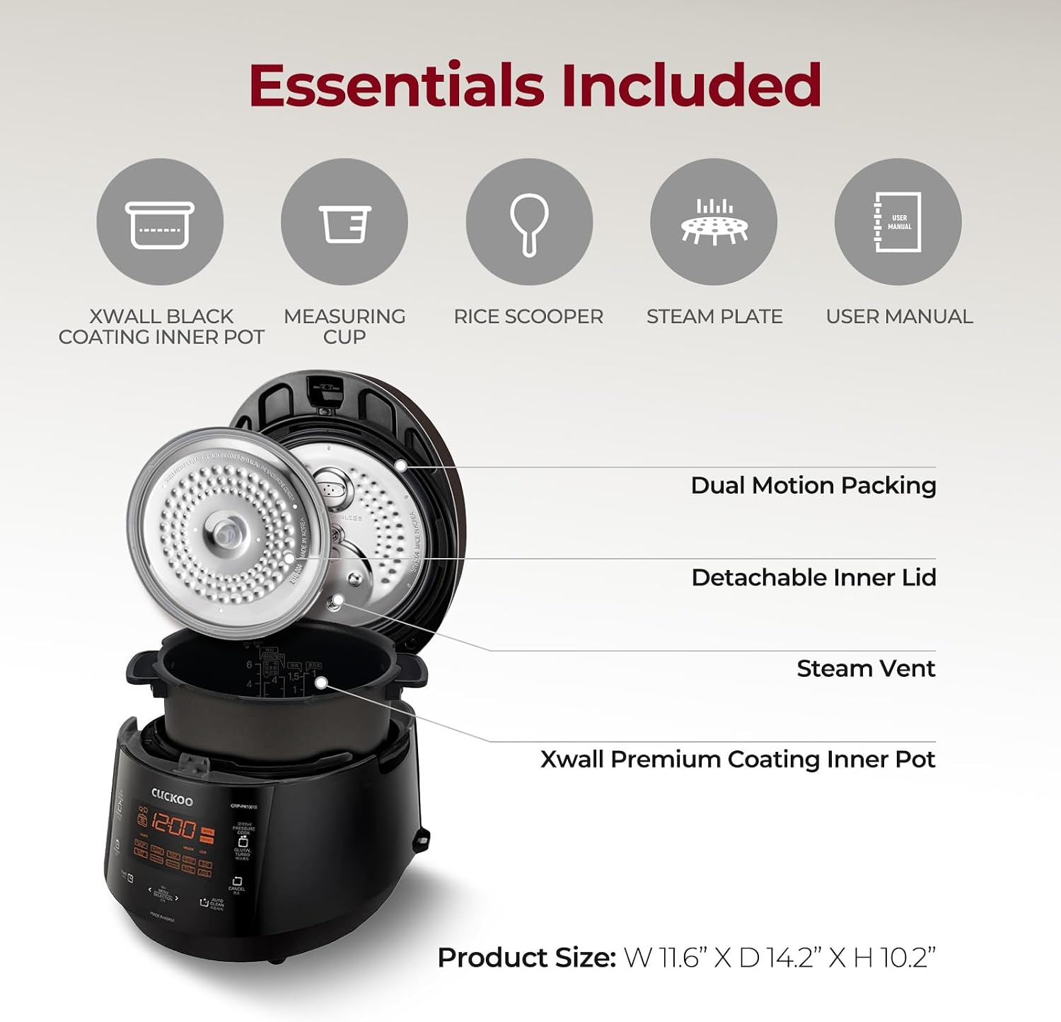 CUCKOO High Pressure Rice Cooker, 12-Cup Cooked, Black, CRP-P0609S | 6-Cup Uncooked Capacity, Nonstick Inner Pot, 13 Cooking Modes, Turbo White Rice in 18-24 Minutes, Auto Clean, Made in Korea
