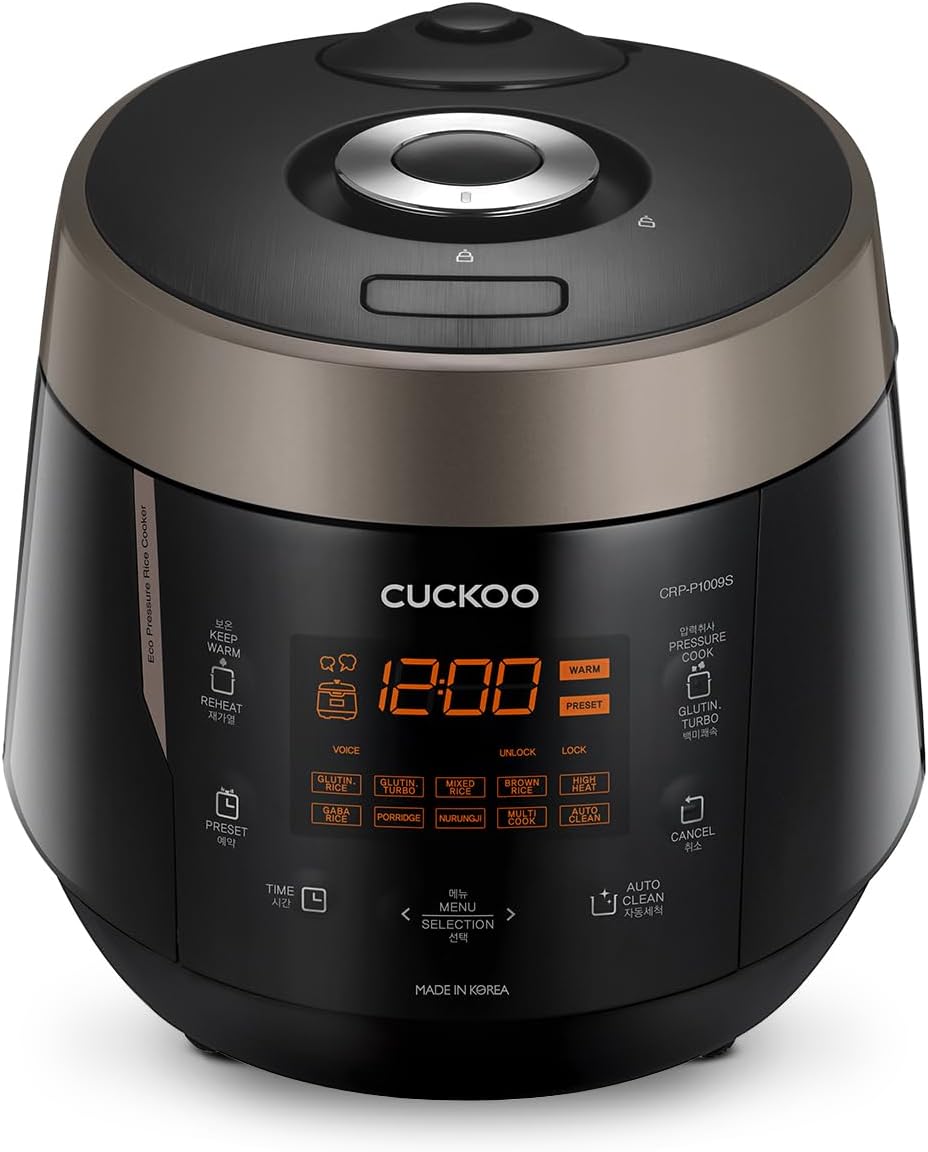 CUCKOO High Pressure Rice Cooker, 12-Cup Cooked, Black, CRP-P0609S | 6-Cup Uncooked Capacity, Nonstick Inner Pot, 13 Cooking Modes, Turbo White Rice in 18-24 Minutes, Auto Clean, Made in Korea