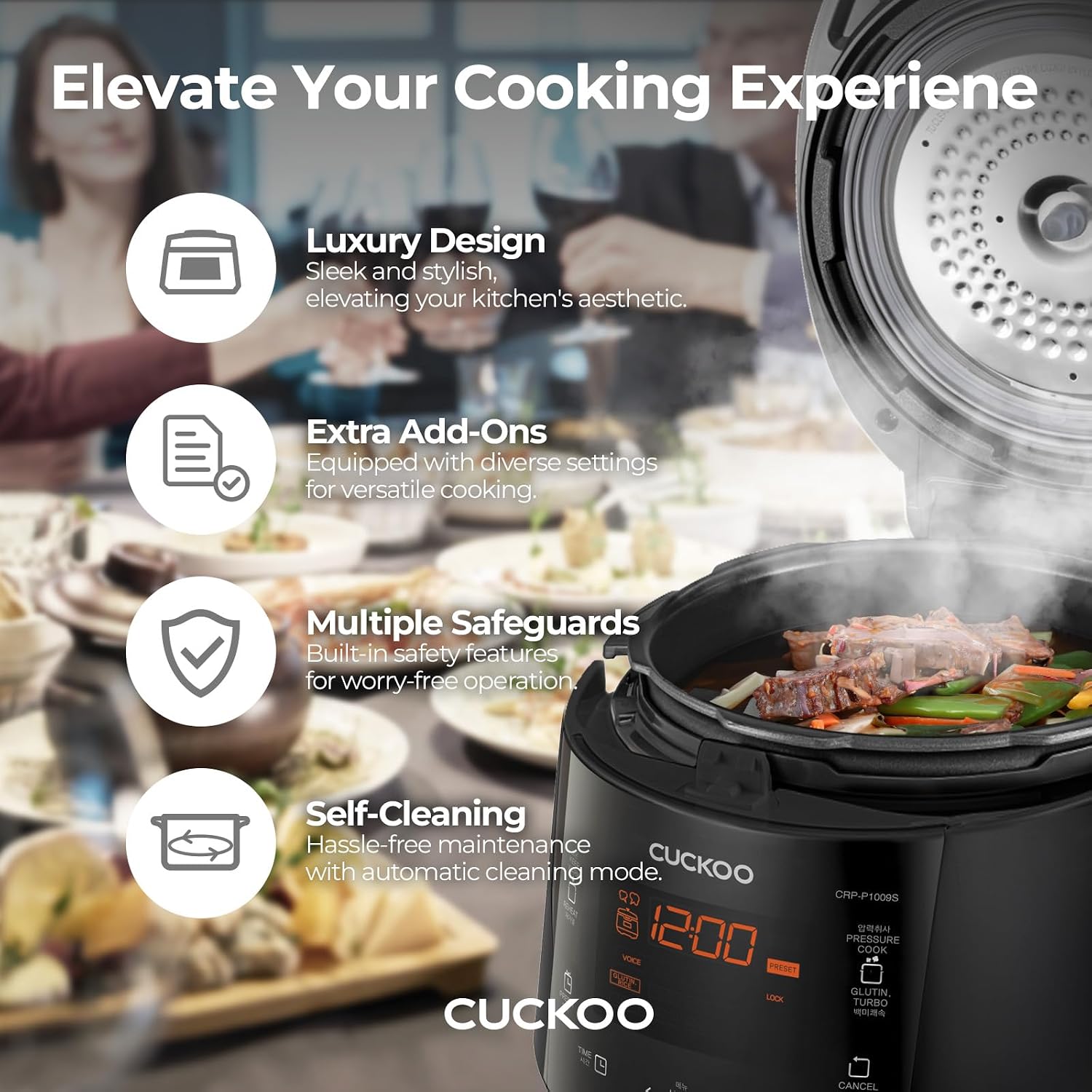 CUCKOO High Pressure Rice Cooker, 12-Cup Cooked, Black, CRP-P0609S | 6-Cup Uncooked Capacity, Nonstick Inner Pot, 13 Cooking Modes, Turbo White Rice in 18-24 Minutes, Auto Clean, Made in Korea