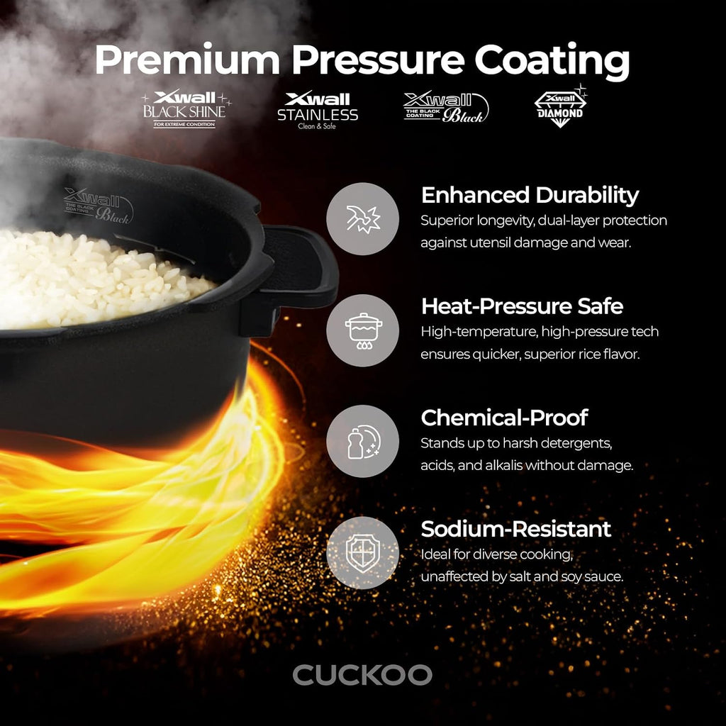 CUCKOO High Pressure Rice Cooker, 12-Cup Cooked, Black, CRP-P0609S | 6-Cup Uncooked Capacity, Nonstick Inner Pot, 13 Cooking Modes, Turbo White Rice in 18-24 Minutes, Auto Clean, Made in Korea