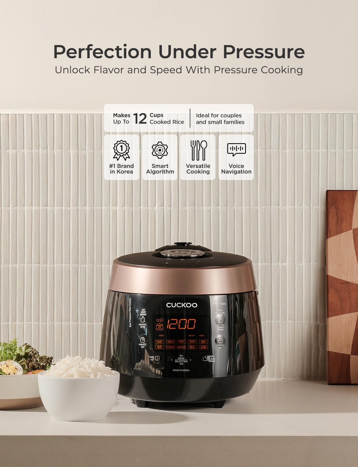 CUCKOO High Pressure Rice Cooker, 12-Cup Cooked, Black, CRP-P0609S | 6-Cup Uncooked Capacity, Nonstick Inner Pot, 13 Cooking Modes, Turbo White Rice in 18-24 Minutes, Auto Clean, Made in Korea